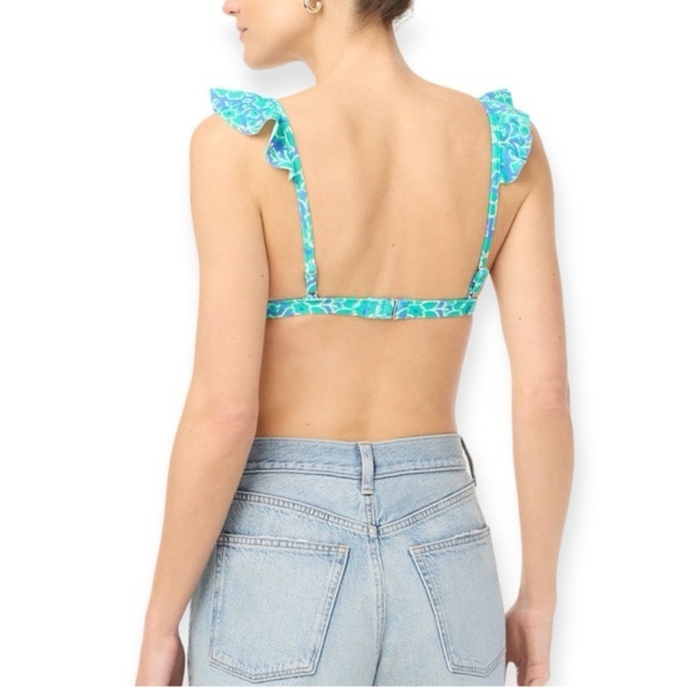 *J. CREW* Blue x Green Floral Ruffle Bikini Top NWT Size Large - Picture 3 of 11